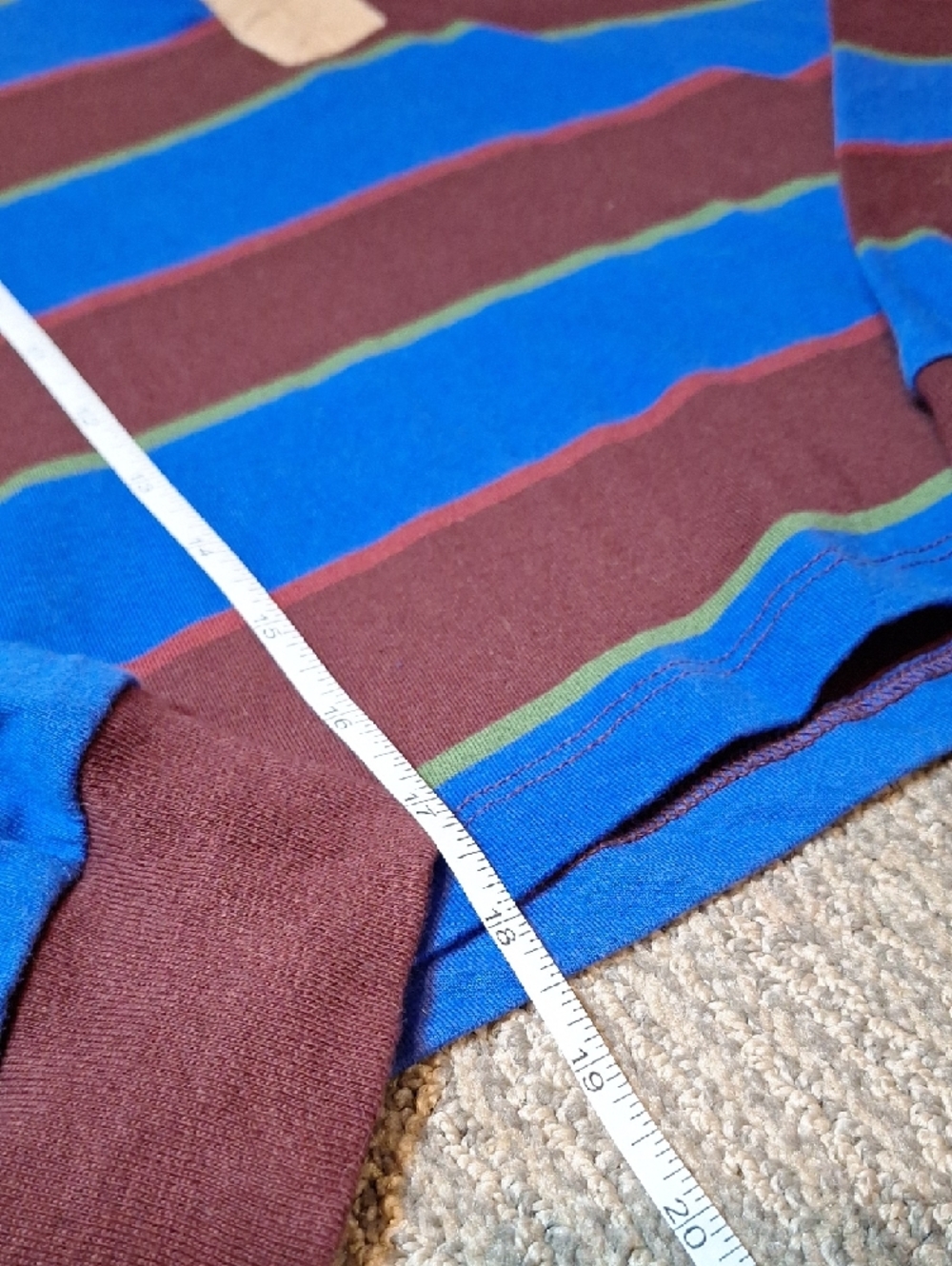 Womens Striped Rugby Shirt with Tan Collar - Blue & Maroon - Stranger Things - Picture 2 of 5